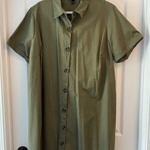 Who What Wear Olive Button-Down Shift Dress
